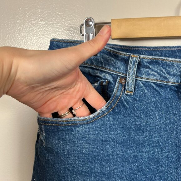 Boyish Tommy Stretch High Rise Straight Jeans Size 31 Ankle Frayed Hem Blue - Picture 6 of 13